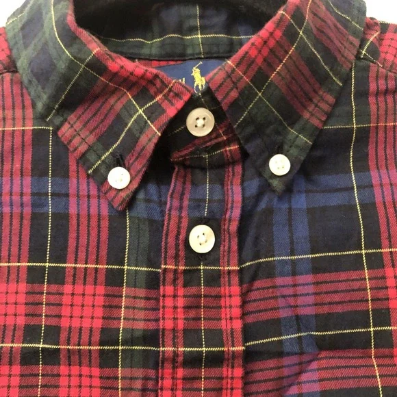 Ralph Lauren Boys Madras Plaid (Red, Blue, Green) Long Sleeve Button-Up - Sz L/G - Picture 4 of 15